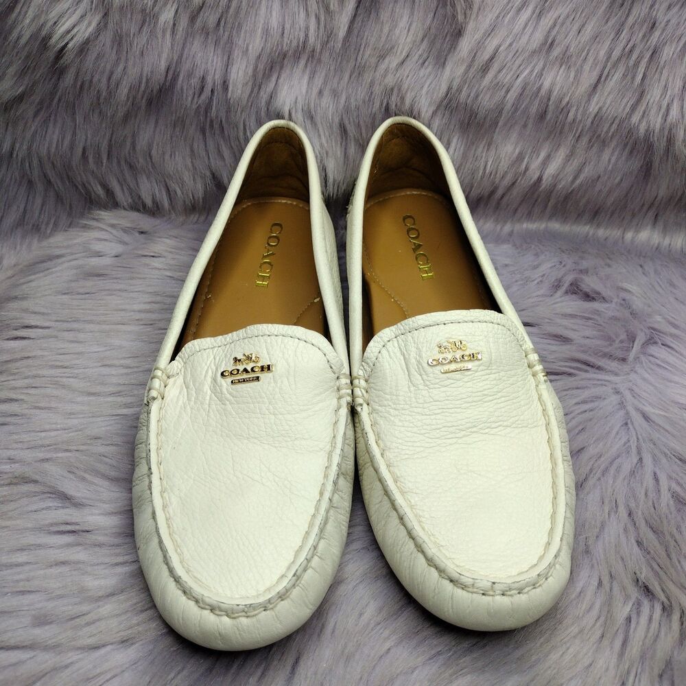Coach Amber Pebbled Leather Driving Moccasin Loafers Shoes Womens Size 8 Ivory